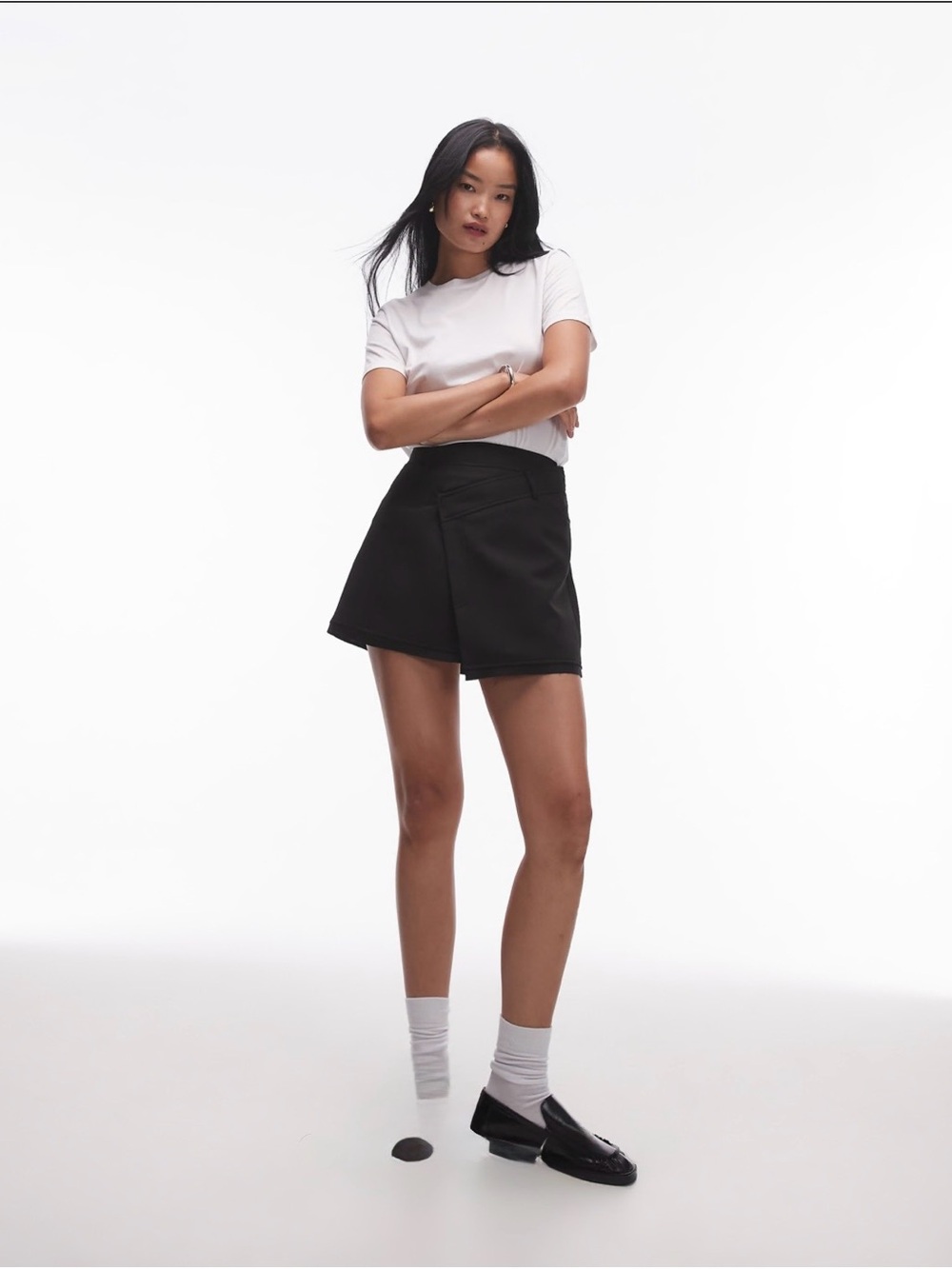 Topshop wrap tailored mini skirt in black, size US2